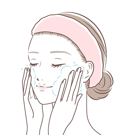 やさしく洗顔をする女性のイラスト